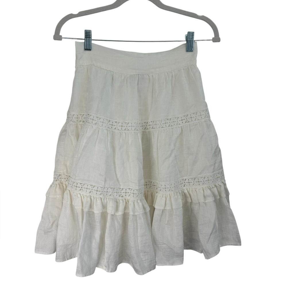 Sandro Guipure Lace Trimmed Linen Blend Gauze Skirt Size 36 - Picture 4 of 6